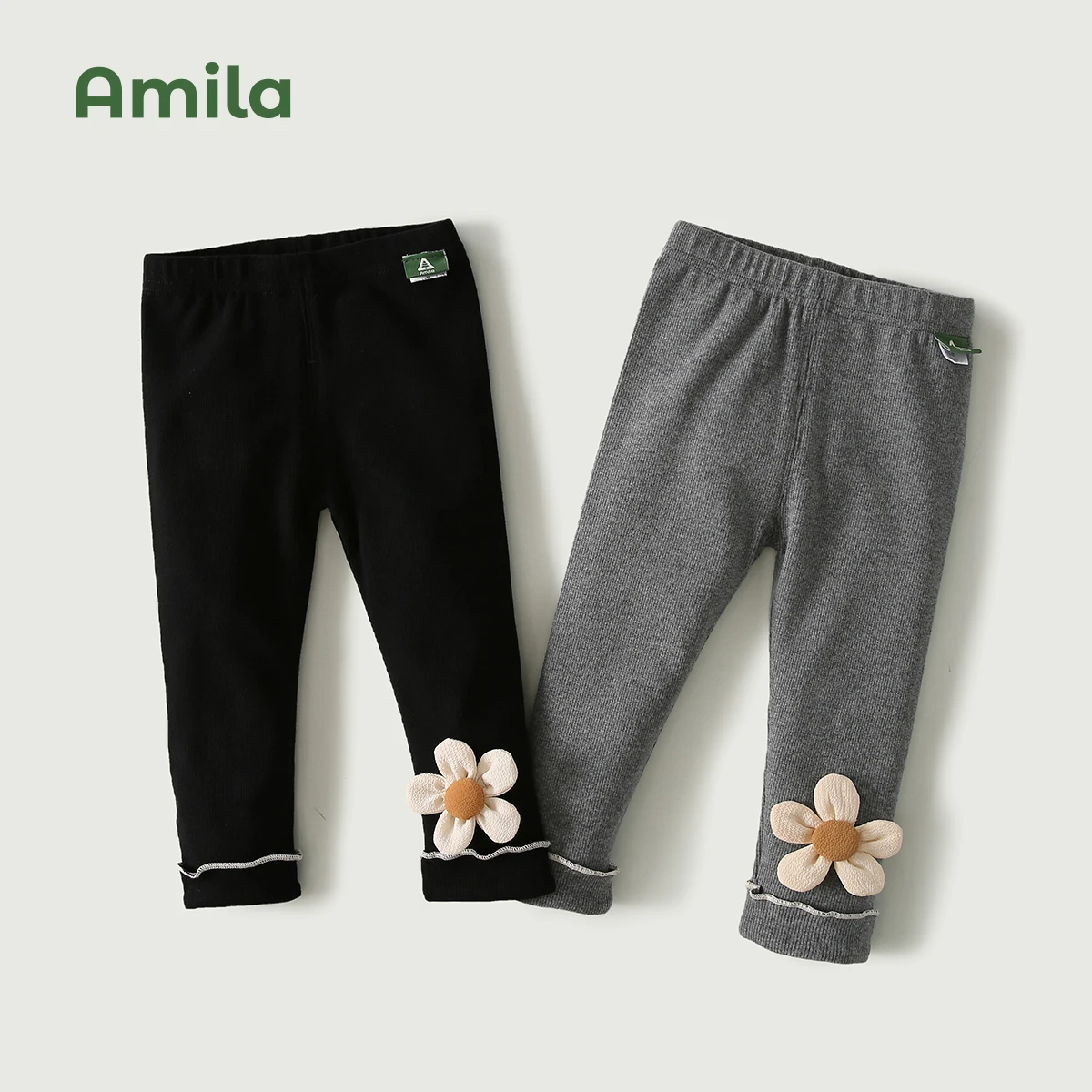 

Amila Kids Pants 2022 Autumn New Cotton Solid Baby Girls Warm Tight Flower 3D Trousers Children‘s Clothing Cute Leggings