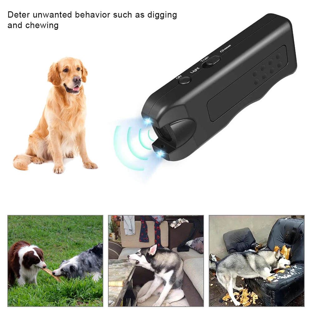 Ultrasonic Anti Barking Device Portable Dog Barking Trainer Handheld Automatic Bark Stopper with LED Light Dog Training Supplies