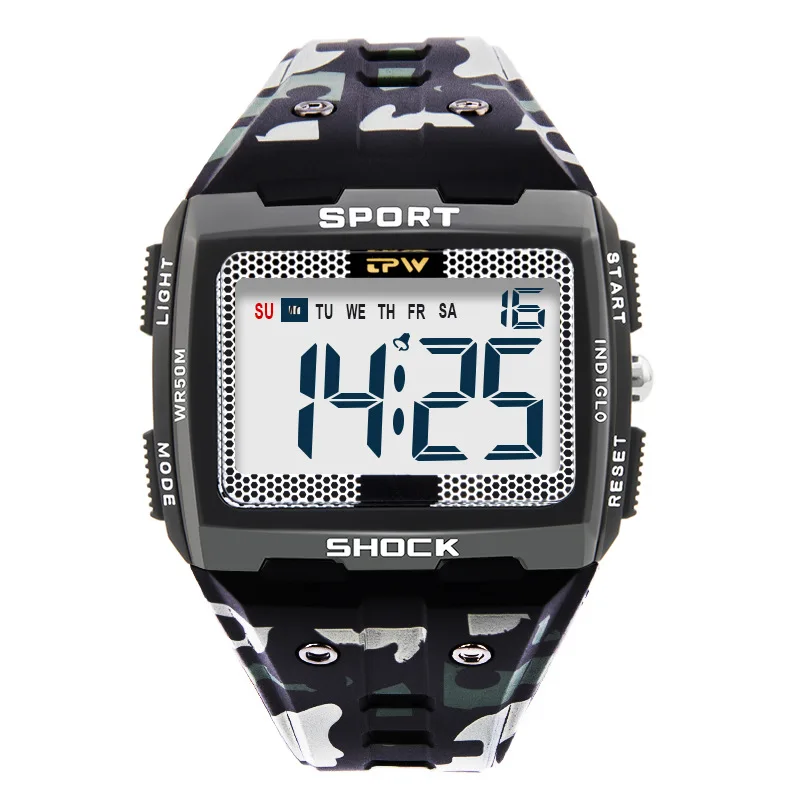 1PC 2022 New Big Numbers Men Sport Watch Digital Multifunction Alarm Chrono 5Bar Waterproof Back Light Square Screen 