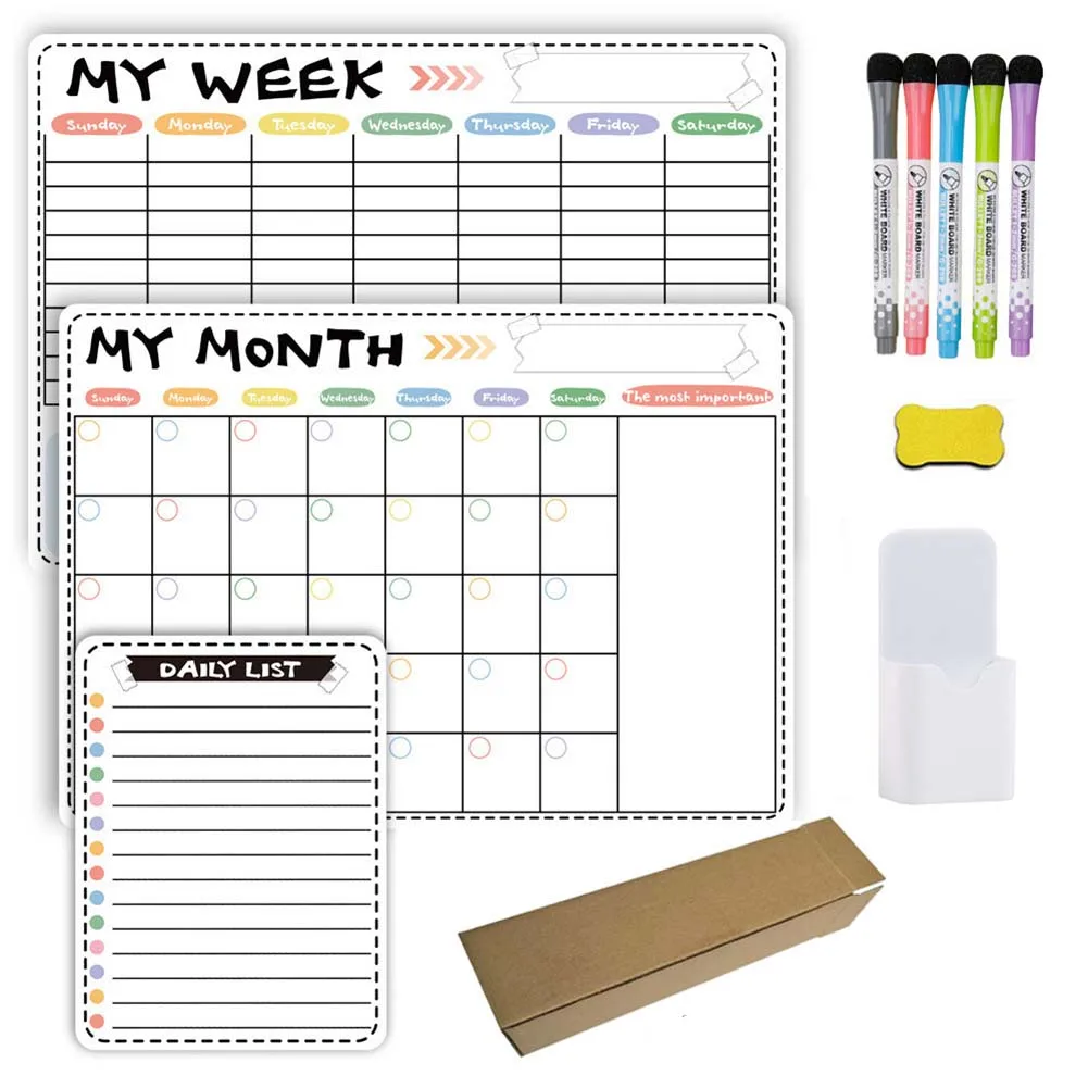 

1set Of Magnetic Whiteboard Calendar Magnetic Dry Erase Monthly Weekly Calendar Kit Whiteboard For Refrigerator