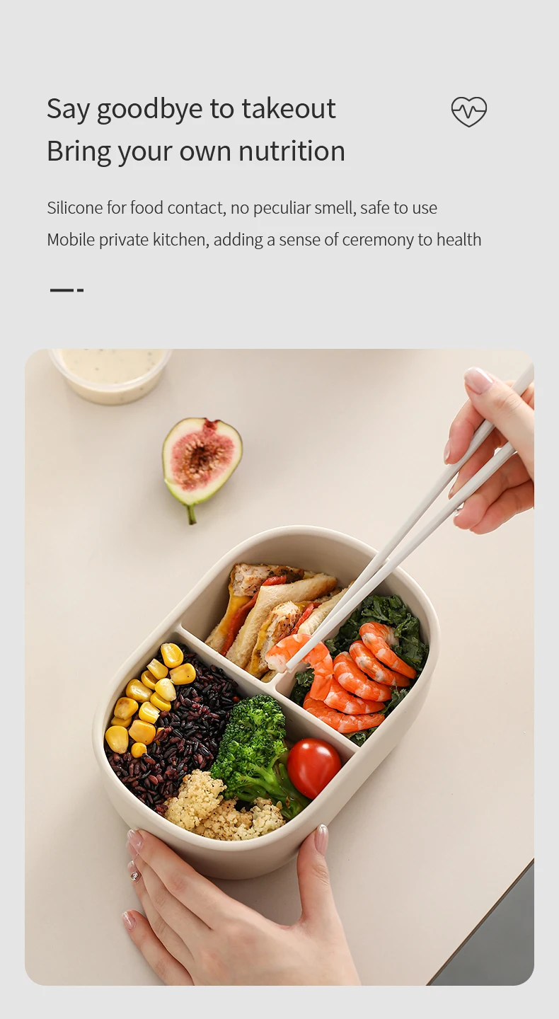 Description Picture 3 of item3-Grid 900ml Silicone Lunch Box With Lid Microwaveable Fruit Lunch Box Refrigerator Fresh-Keeping Box Picnic Outdoor Lunch Box