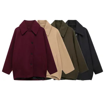 UNIZERA Cappotto di lana spesso con maniche a pipistrello Autunno/Inverno Nuovo prodotto Cappotto corto da donna a maniche lunghe con colletto monopetto 1