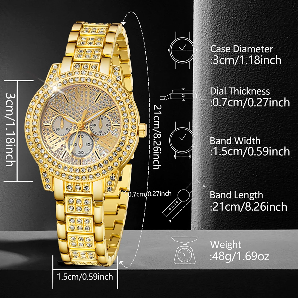 Ladies Watch 6pcs/Set Women's Fashion Heart Necklace Earings Bracelet Rings Jewelry Set Shaped Rhinestone Quartz Watch Set Watch 5