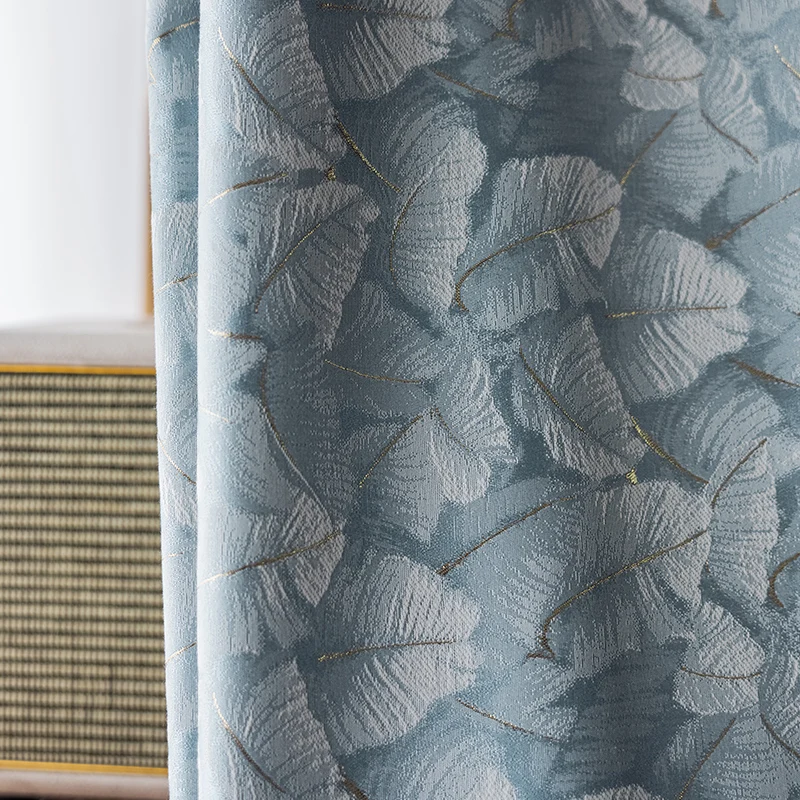 

American European Curtains for Living Dining Room Bedroom Luxury Pastoral Flower Semi-shading Jacquard Blue Window Room Decor