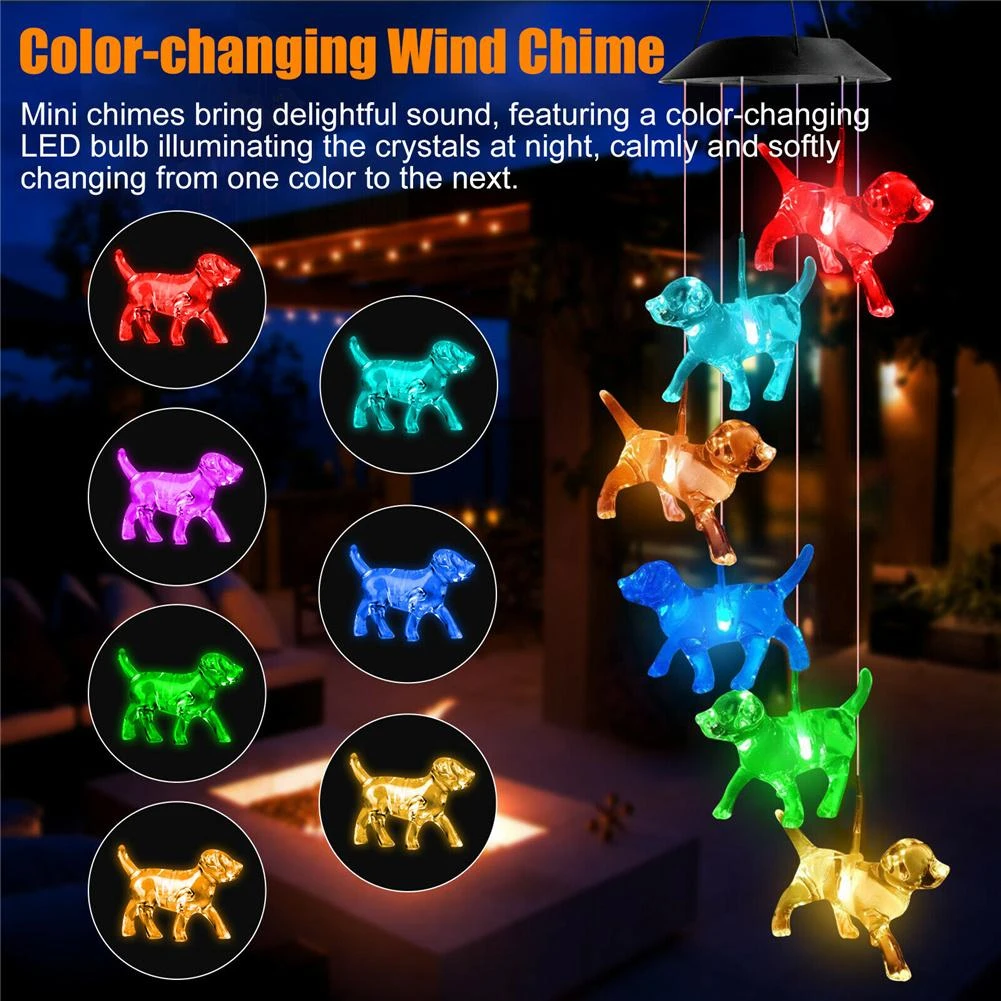 Crystal Dog Solar Wind Chime Ip65 Waterproof Light Sensor Outdoor Led Color Changing Outdoor Lawn Garden Home Decoration outdoor solar spot lights