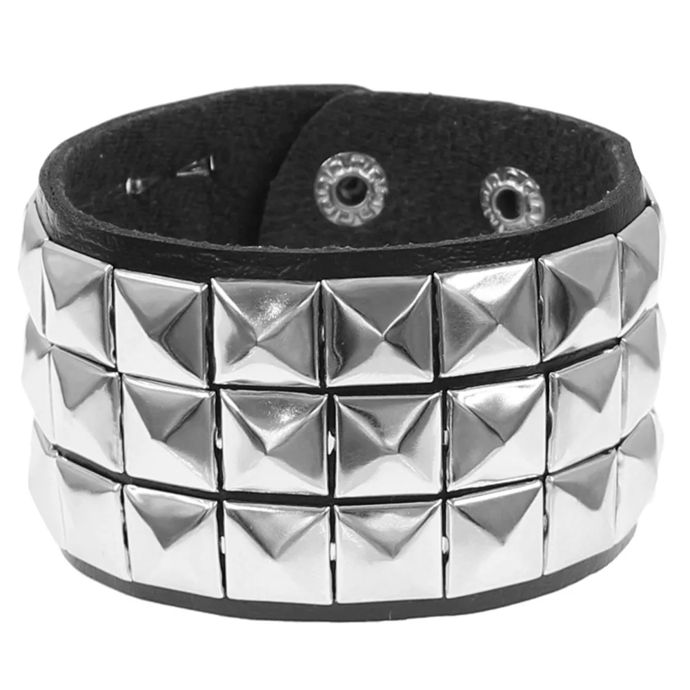 Punk Moda Uomo Bracciale in pelle con polsino nero Bracciale con
