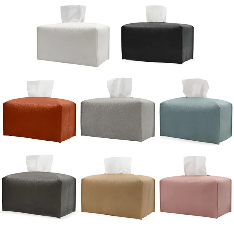 Refined Leather Tissue Box Cover for Bathroom Vanity Countertop