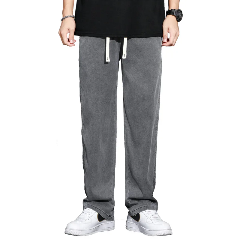 Brand Clothing Soft Lyocell Fabric Men's Jeans Loose Straight Pants Drawstring Elastic Waist Korea Casual Trousers Plus Size 5XL 3
