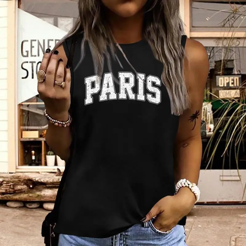 

Paris Print Women's Fashion Sports Tank Tops Summer Running Vest Gym Clothing Casual Singlets