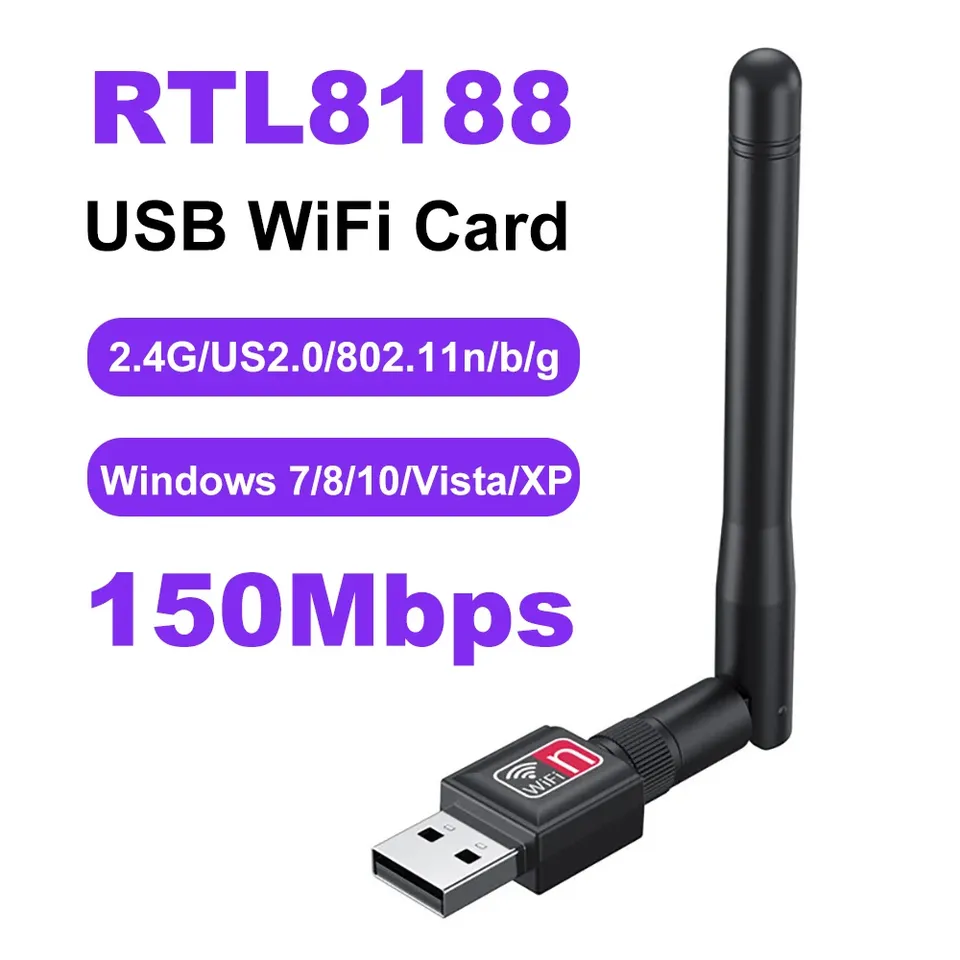 150Mbps WiFi USB Adapter 2.4G Wi-Fi Dongle 5dBi Gain Antenna 802.11b/g/n USB2.0 High-Speed Wireless Card Receiver For PC/Laptop