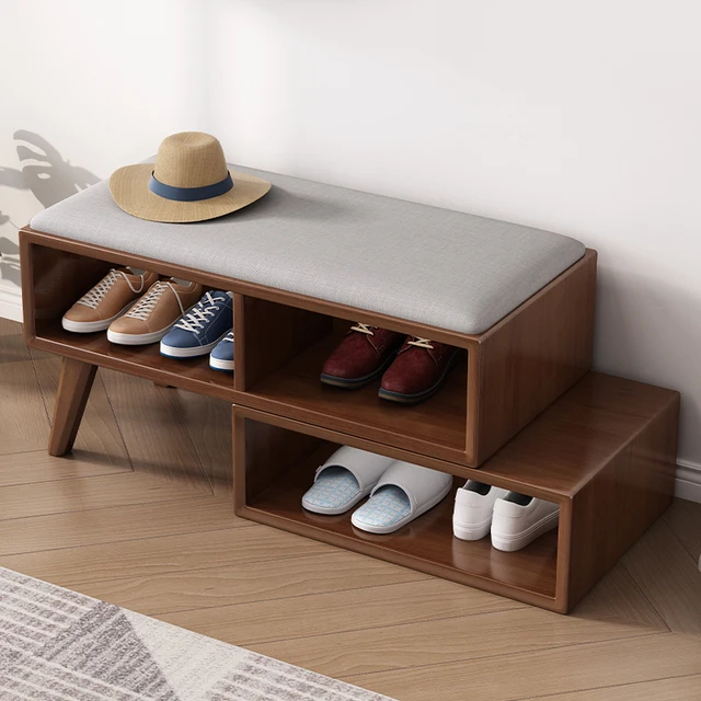 Nordic All Solid Wood Shoe Changing Stool Home Door Entry Shoe Rack Simple Bench Can Sit-Type Shoe Cabinet and Stool One