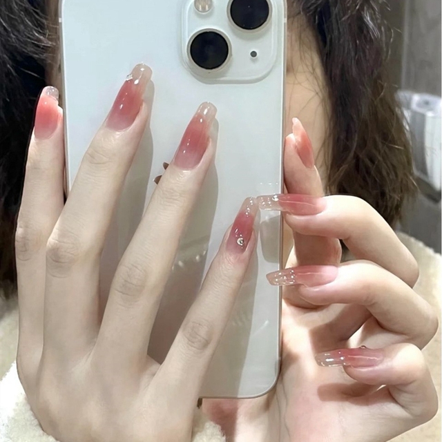 Detachable Jelly Gradient with design False Nails Wearable Ballerina Coffin Fake Nails Full Cover Nail Tips Press On Nails