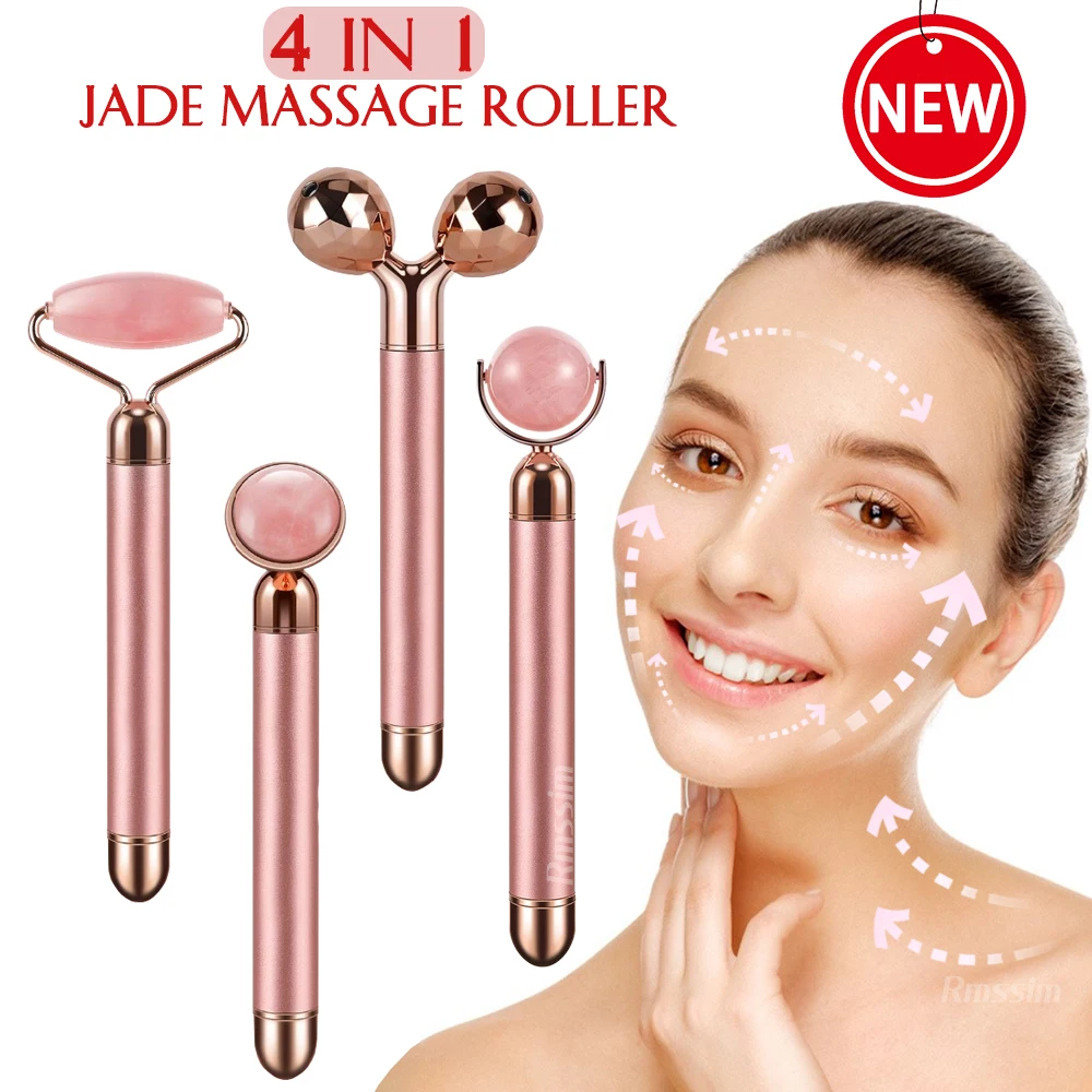 New Electric Vibrating Jade Roller Massager For Slimming Face Lifting Rose Quartz 3D Roller Stone Facial Skin Care Beauty Tool hot sale most popular gemtrue brand dk102 diamond comparison set cz diamond stone shape compare tool