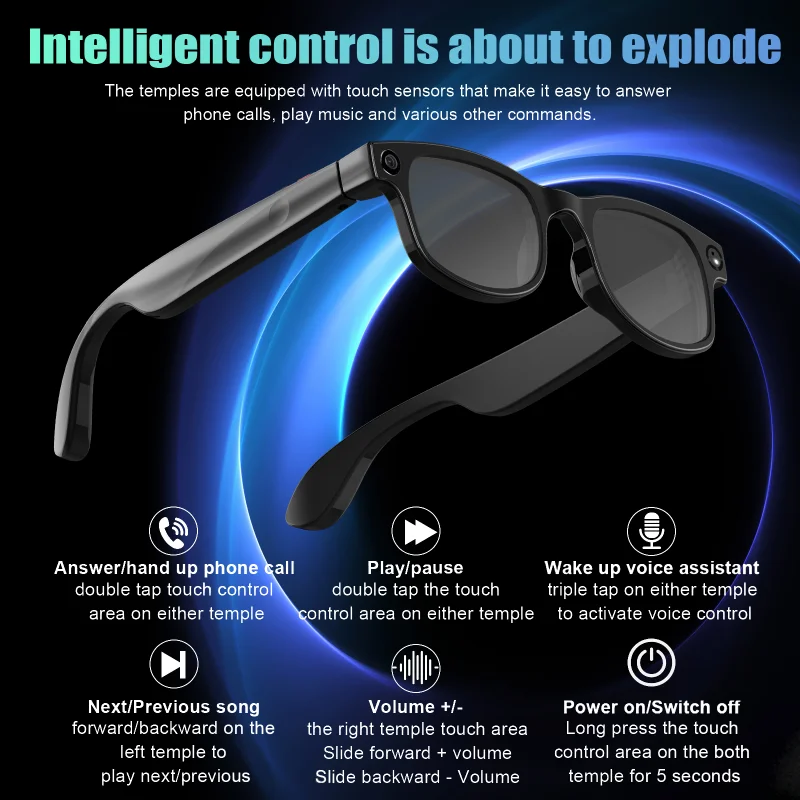 AIMB Smart Glasses with AI Voice Assistant and HD Camera - Stylish Bluetooth Sunglasses