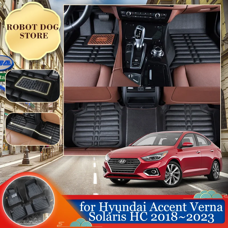 

Кожаный напольный коврик для Hyundai Accent Verna Solaris HC 2018 ~ 2023 2019 2020 2021 2022 футов внутренняя подкладка водонепроницаемый коврик пользовательские аксессуары для ковров