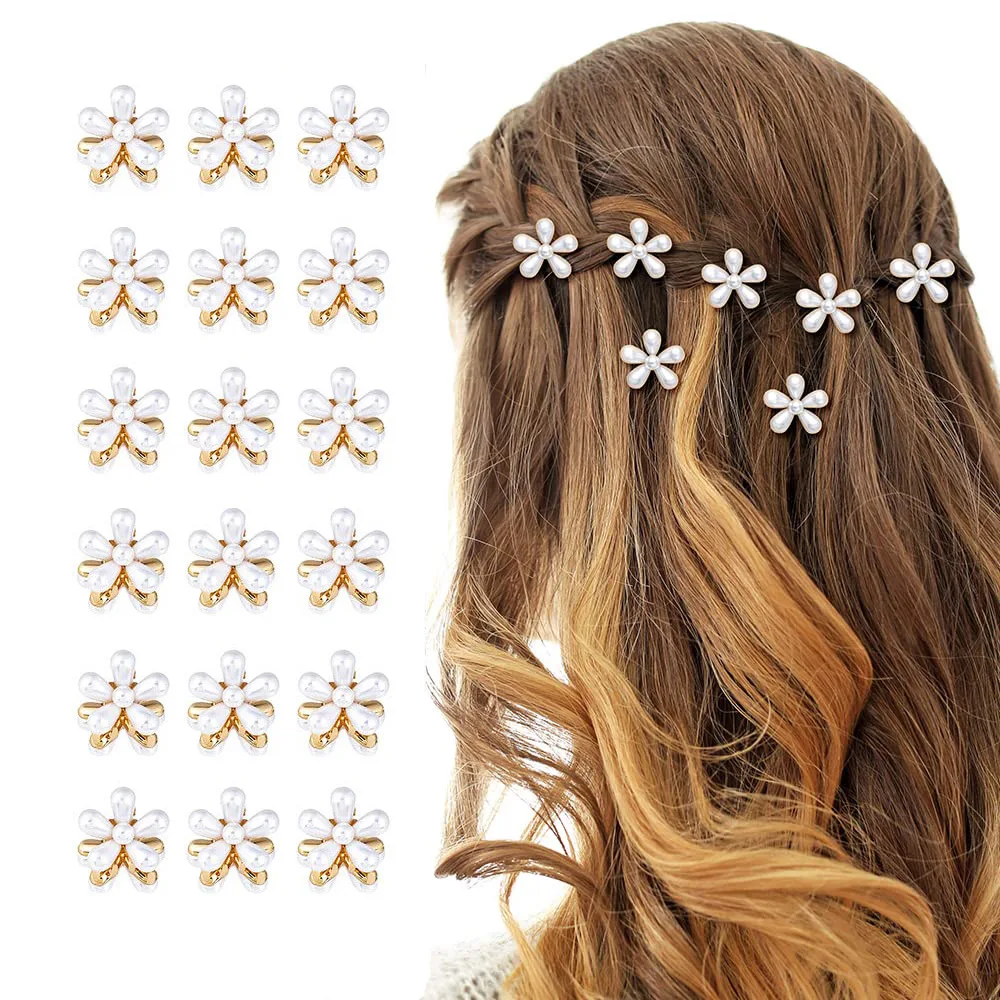 12-18 Fermaglio piccolo a forma di fiore a cinque petali con perle, mini fermaglio piccolo a forma di fiore, carino, squisito, dolce, per ragazze adolescenti. Accessori per capelli_voghion.com
