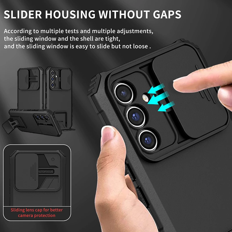 Durable Armor Kickstand Slider Camera Protector Phone Case