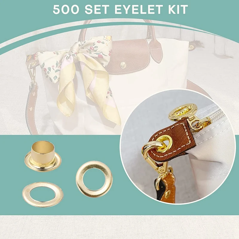 A81M New Grommet Tool Kit Grommet & Washer Kit 500Pcs, 2 Grommets Kit, Suitable For Leather Bags Banner