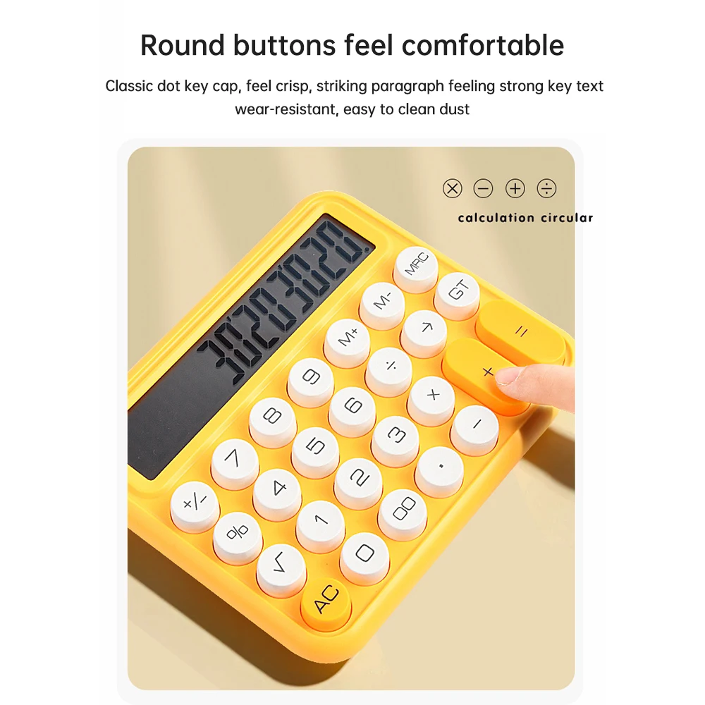 【Sale】Cute Calculator 12 Digit Large LCD Display Mechanical Round Button Gradient Candy Colored Battery Power Operate Calculator