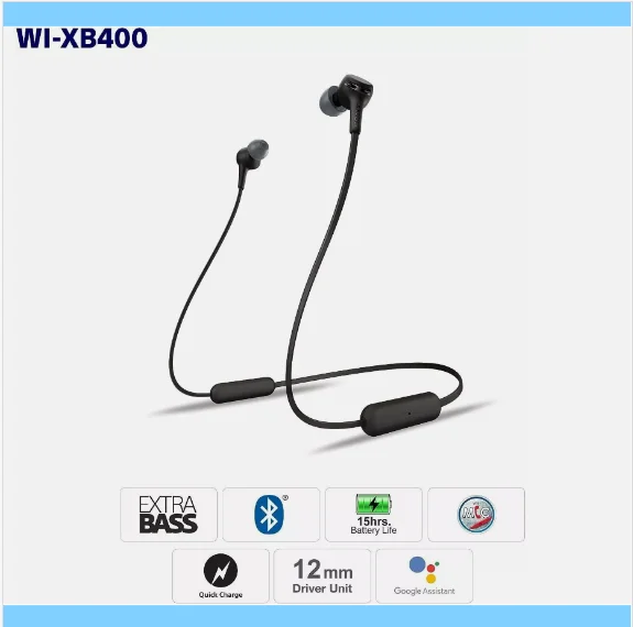 Wireless Headphones WI XB400 In Ear Extra Bass With Mic for Sony Phone Call