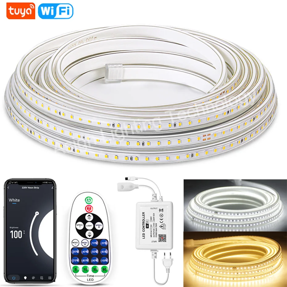 

High Brightness LED Strip Light 120LEDs/M AC 220V Led Tape Lamp IP67 Waterproof SMD2835 Flexible Ribbon Warm/White/Neutral Light