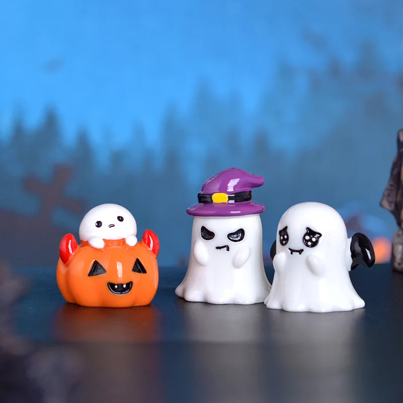 Figurine Miniature Lovely Cartoon Pumpkin Ghost Micro Landscape Ornaments For Halloween Decorations Home Office Desk Room Decor miniature duck figurines miniature ornament miniature figurines ghost ornament ornament crafts