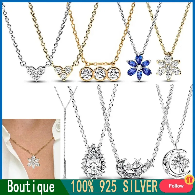Original LOGO Sweet and Exquisite Blue Pear Blossom Sparkling Water Drop Life Tree Necklace 925 Silver DIY Charming Jewelry велобандана buff original blossom multi 120725 555 10 00