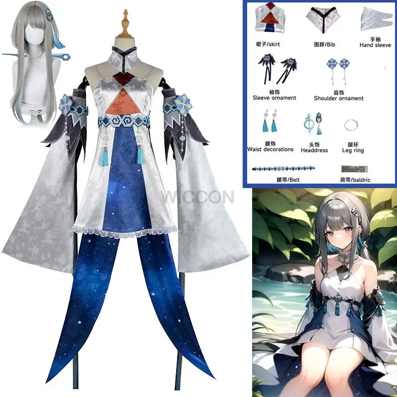 

Anime Game Genshin Impact Guizhong Cosplay Halloween Clothes for Women Party Dress Suit Wig Clothing Full Set