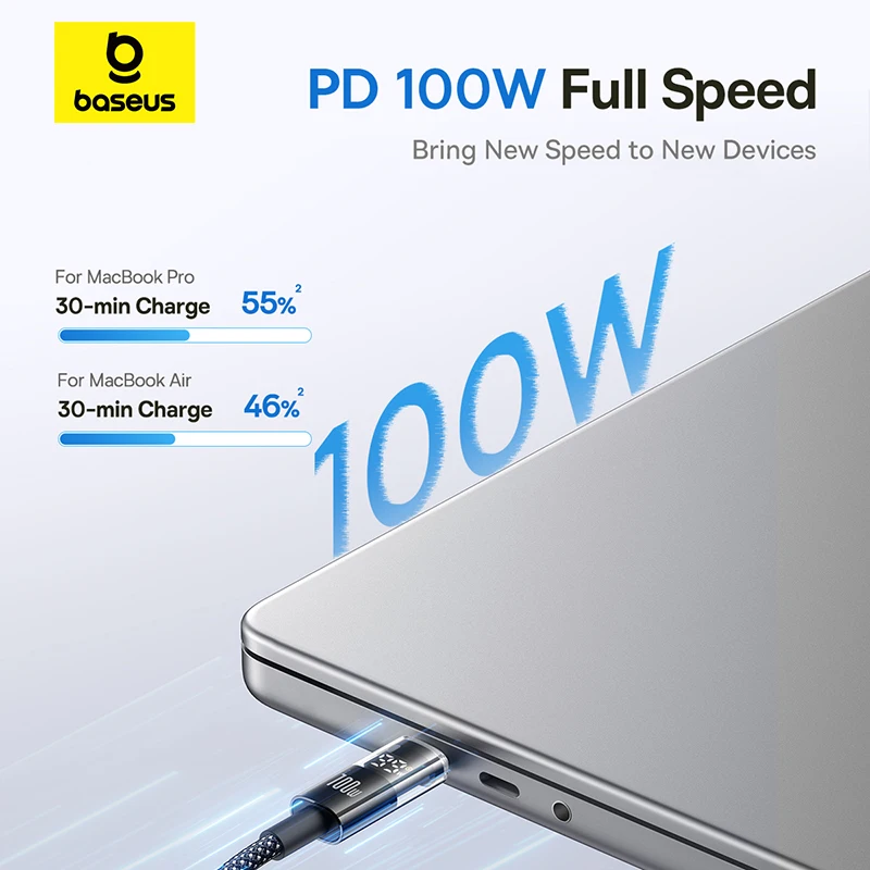 Baseus USB C Cable 100W For iPhone 17 16 15 Pro Max LED Dispaly USB Cable Type C for Macbook pro Fast Charge Wire for Xiaomi - Image 3