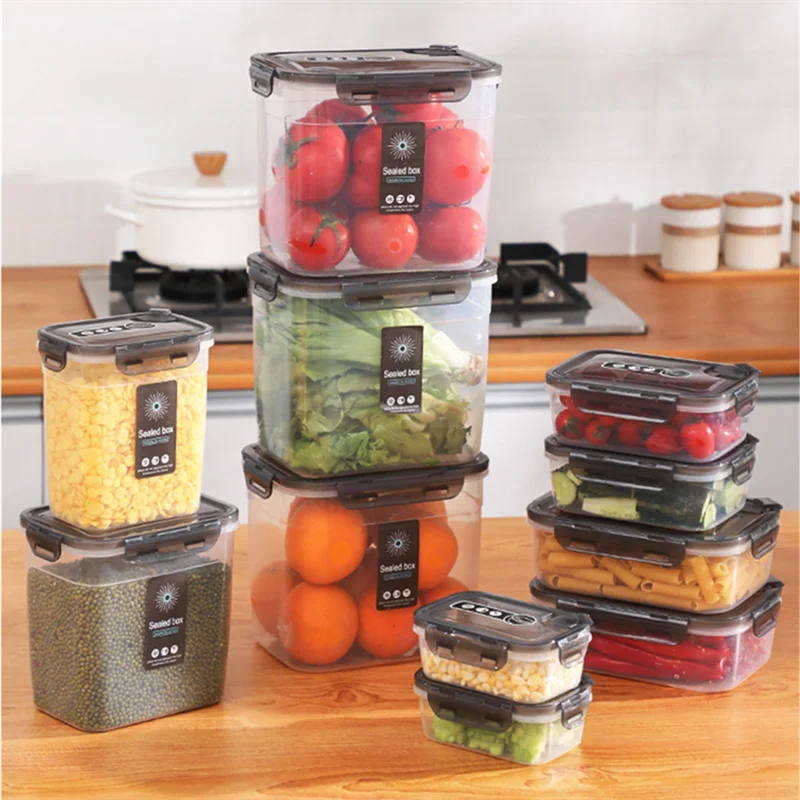 Plastic Food Containers with Lids Grains Storage Cans Keep Dry Rice Bucket Sealed Organizer Tanks Kitchen Cereal Dispenser Box 2