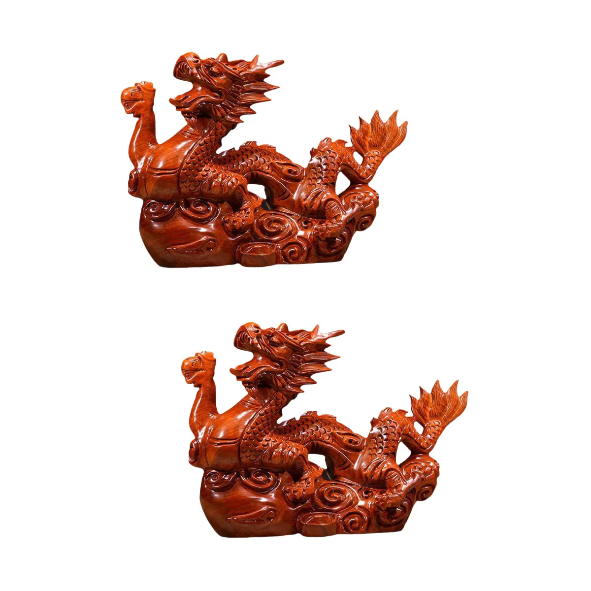 

2 PCS Desktop Office Collectibles Chinese Zodiac Mascot Wood Wooden Statue Ornament