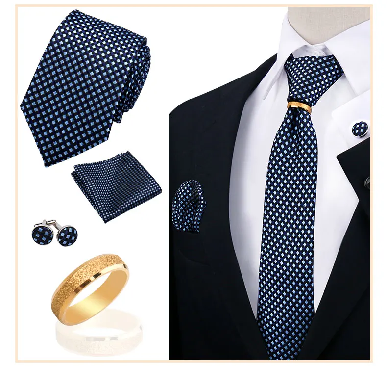 Krawatte Schnalle Ring Form Retro Krawatte Set Für Männer Hemden Anzug Taschentuch Manschettenknöpfe Set Hochzeit Party Krawatte Ring Männer Zubehör – Detail 24