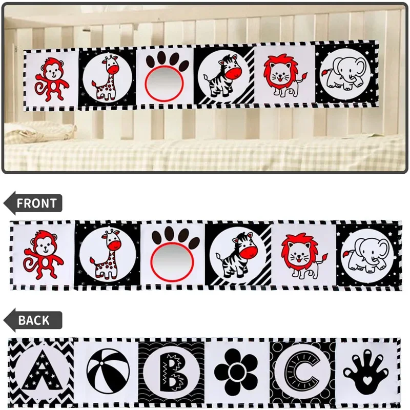 Sensory Cloth Book High Contrast Baby Toys 0-12 Months Newborn Crib Toys Black and White Animal Cloth Books Montessori Baby Book baby toys