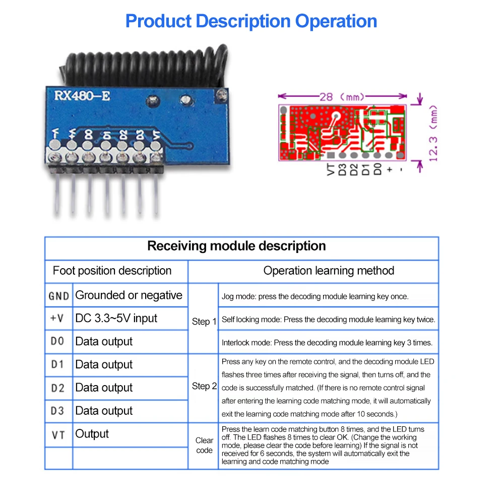 Modulo Ricevitore Radio 433 MHz RXB8 – Alta Sensibilità, DC 2,4~5V