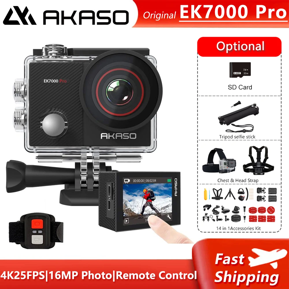 Akaso Go Ek7000 Pro 4k 16 Mp Hd Action Camera Touch Screen Eis 170° View  Angle Waterproof Remote Control Helmet Sport Action Cam - Sports & Action  Video Cameras - AliExpress