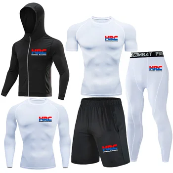 Honda Logo Gym Rash Protection Set da cinque pezzi Giacca sportiva traspirante ad asciugatura rapida, giacca da allenamento da uomo color block
