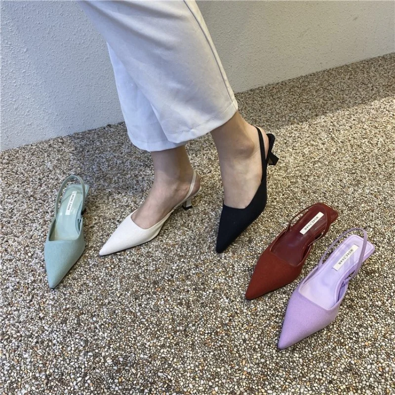 2023 Summer Brand Women Slingback Sandals Shoes Fashion Bow-knot Pointed Toe Slip on Ladies Elegant Dress Pumps Shoes