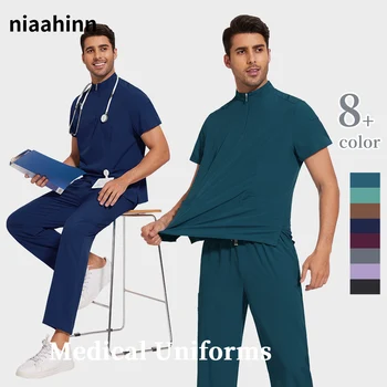Niaahinn Medical Clothing for Men Hospital Uniform Scrub Suit Men Surgical Work Clothes Nurse Accessories Pet Grooming Work Suit