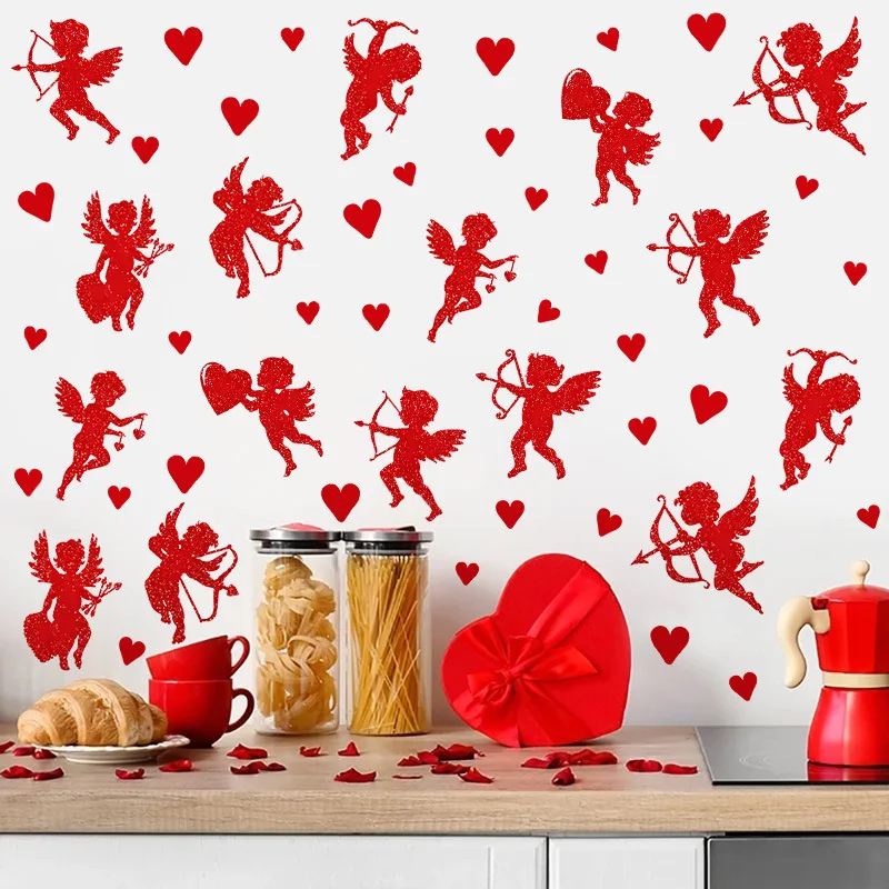 Valentine&rsquo;s Day Window Clings Cute Angel Heart Window Stickers Home Car Decorations