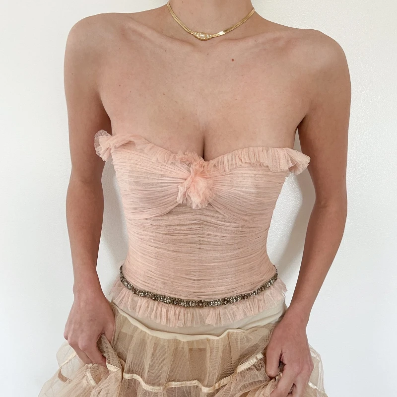

Vest Women's Polyester Mesh Outer Wear Summer New Top FrenchStyle Small Sling Rhinestone Pink Short Seamless Slim FashionTrenddy