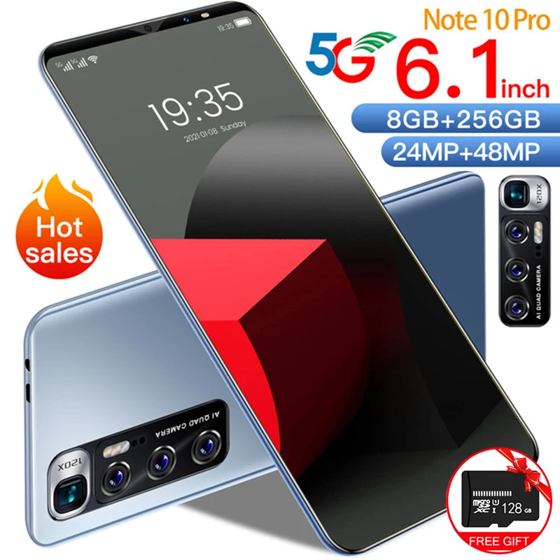 6.1 Inch Note10 Pro Smartphone Android Global Version Celular 12GB+512GB Smart Phones Unlocked 5G 4800mAh Support Google Wifi cell phones with 5g capability 5G Phones