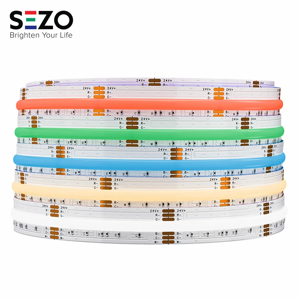 

FCOB RGBCCT LED Light Strip 6 Pin 12mm DC24V 960 LEDs RGB CW WW FOB Flexible COB Linear Lights High Density RA90 Dimmable Strip