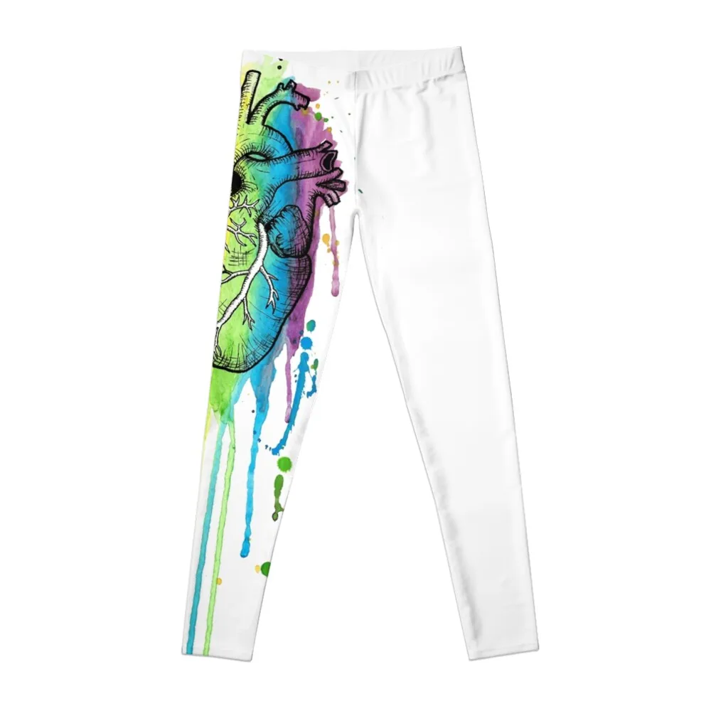 

Watercolour and Pen Rainbow Anatomical Heart Leggings Sports pants woman Women's tights gym womans Womens Leggings