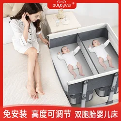 Twin Crib Cradle Crib Bedside Bed Mobile Crib Sleeping Basket Bb Bed Newborn Double Bed Splicing Queen Bed  Adjustable Height