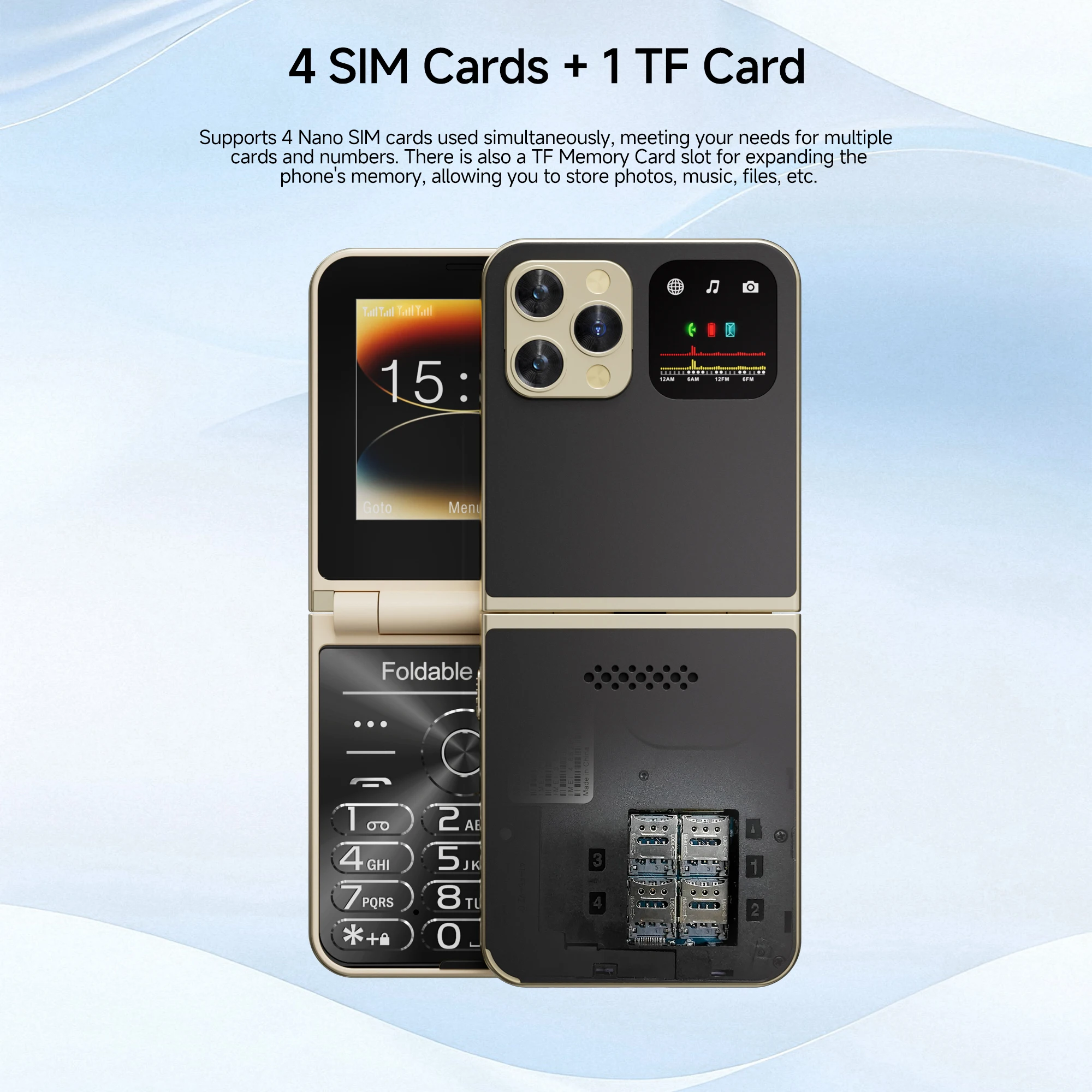 SERVO i16 Pro Max Flip Mobile Phone Four SIM Standby Magic Voice Call Recording Flashlight FM 2G GSM Foldable Cellphones Type-C