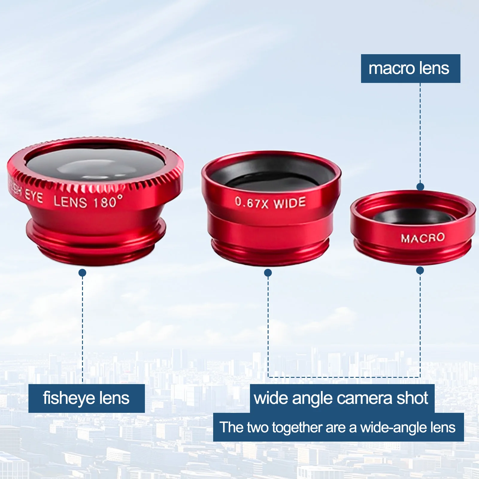 Obiettivo per fotocamera per cellulare 3 in 1, grandangolare, macro, fisheye, universale per smartphone/ per iPhone/ per Samsung per Android - immagine 3
