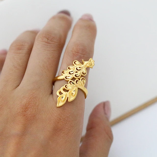 St.kunkka Yellow Gold Color Filled Big Peacock Ring For Woman's Wedding  Party Statement Ring Charm