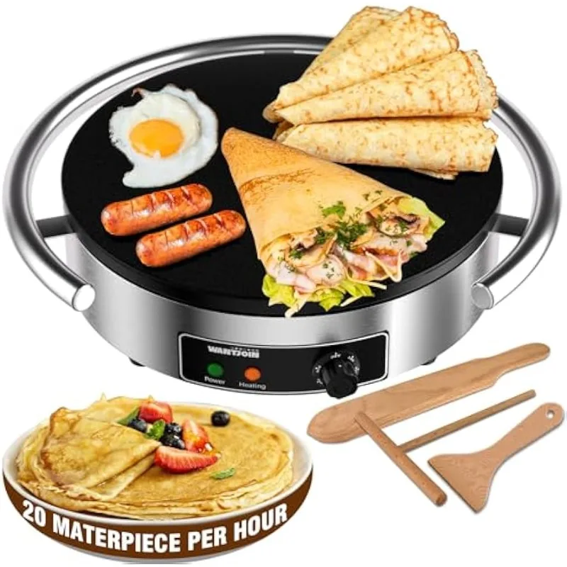 

WantJoin Commercial Electric Crepe Maker 16 Inch 110V Non-Stick 1700W Electric Crepe Machine Adjustable Temperature Control
