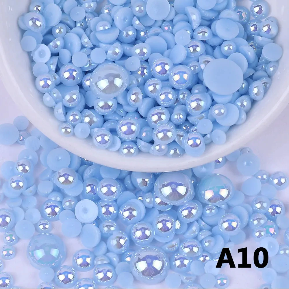Zufällige Mischung 3–8 mm AB-Farbe, halbrunde ABS-Perlen, Imitationsperle, flache Rückseite, Perlen für DIY-Nageldekoration, Schmuckherstellung – Detail 12