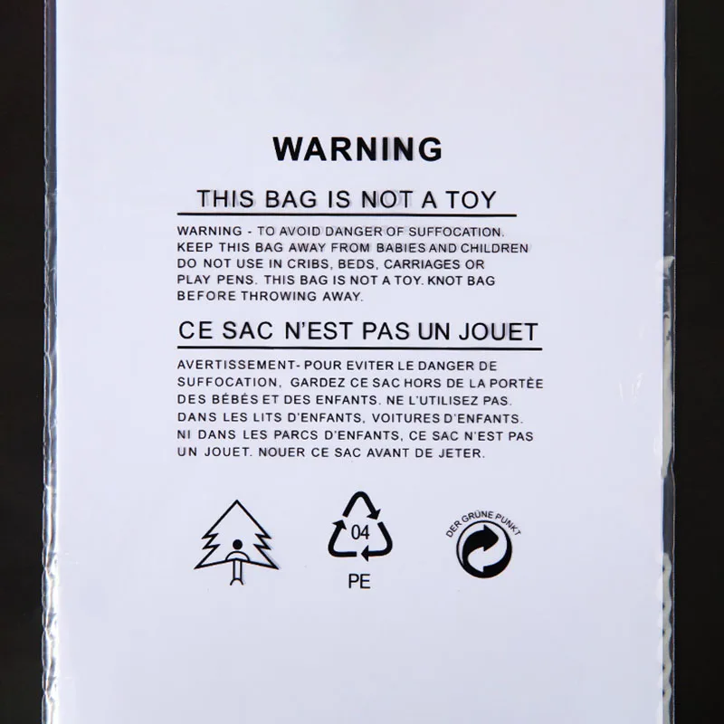 0.1mm Warning Words Transparent Self-Adhesive Plastic Packaging Bags 